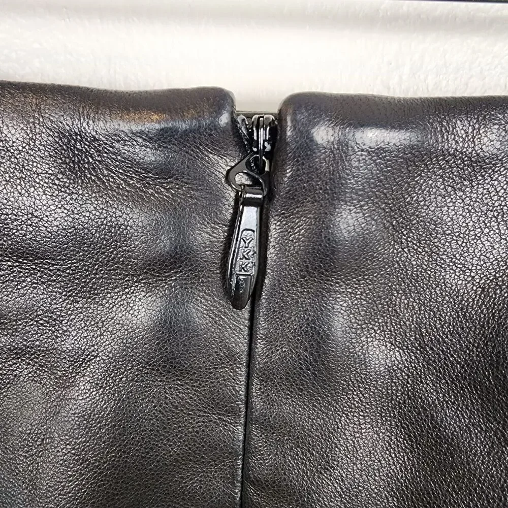 MICHELLE MASON | Leather Mini Skirt With Slit Sz 4 Black Asymmetrical Zip Staple - Picture 7 of 13